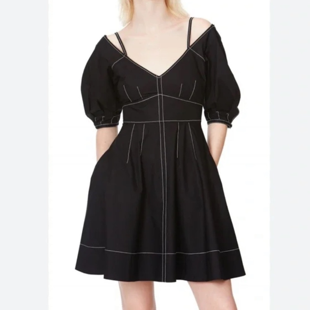 DEREK LAMB 10 Crosby - Contrast Stitch Off Shoulder Dress w Puff sleeve.